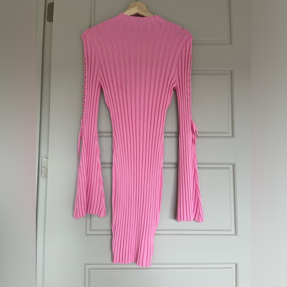 Pink Ribbed Knit Sweater Dress - Picture 10 of 12
